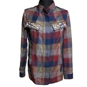 CAbi Collage Plaid Zip Jacket Shacket Blazer Women's S Small